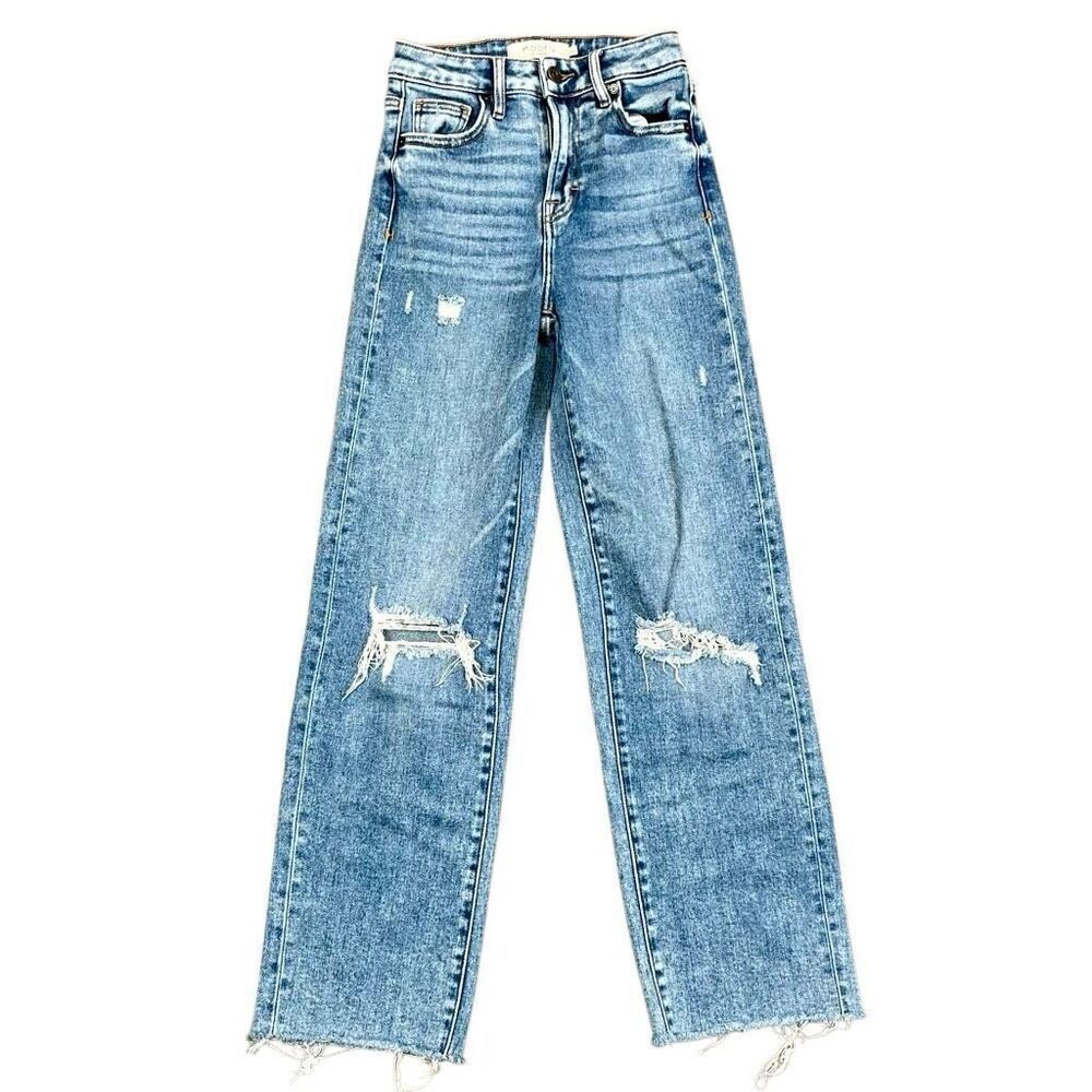 Hidden Distressed High Rise Rough Hem Jeans Size 22